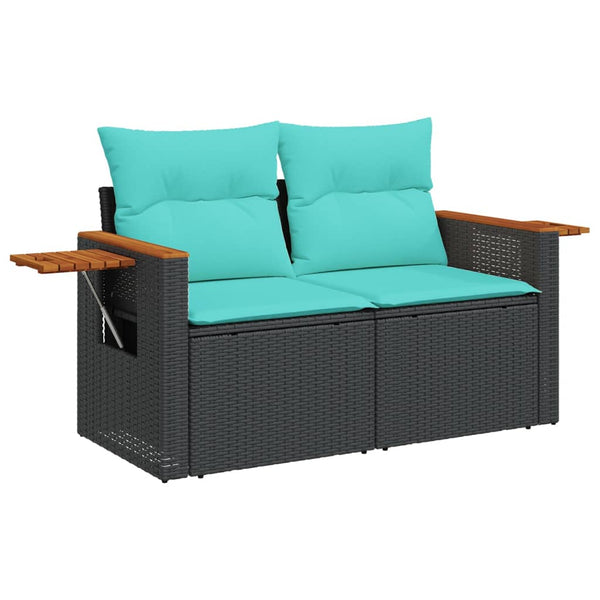 Gartensofa 2-Sitzer mit Kissen Schwarz