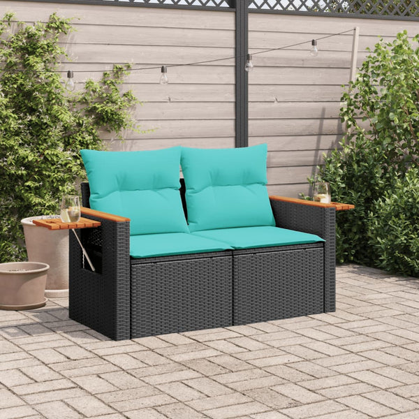 Gartensofa 2-Sitzer mit Kissen Schwarz