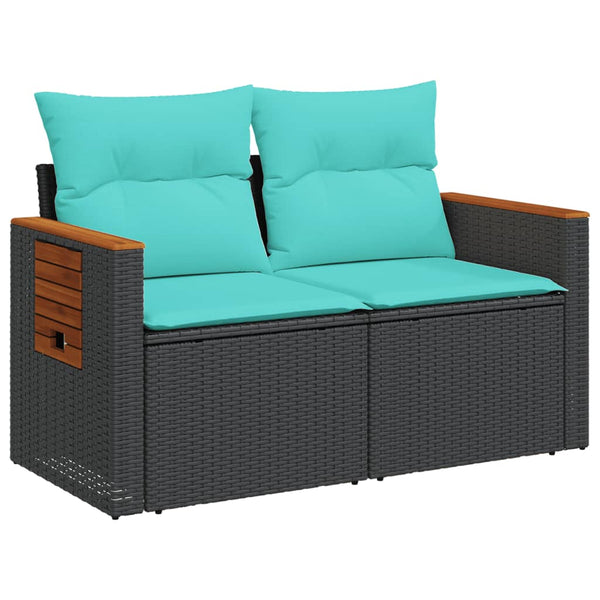 Gartensofa 2-Sitzer mit Kissen Schwarz
