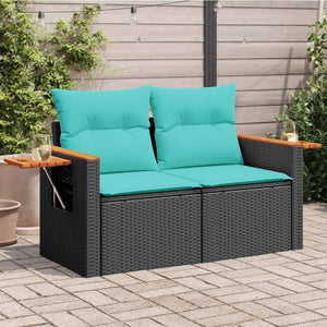 Gartensofa 2-Sitzer mit Kissen Schwarz