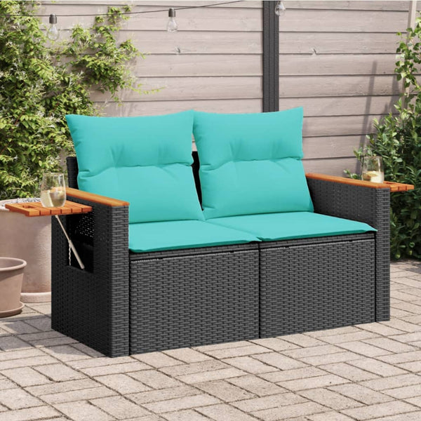 Gartensofa 2-Sitzer mit Kissen Schwarz
