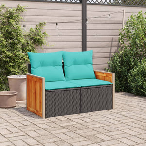 Gartensofa 2-Sitzer mit Kissen Schwarz