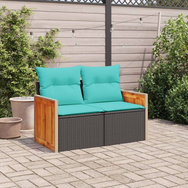 Gartensofa 2-Sitzer mit Kissen Schwarz