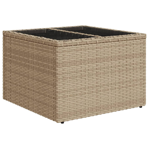 Beiger Gartentisch mit Glasplatte, 55x55 cm