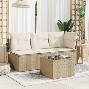 Beiger Gartentisch mit Glasplatte, 55x55 cm