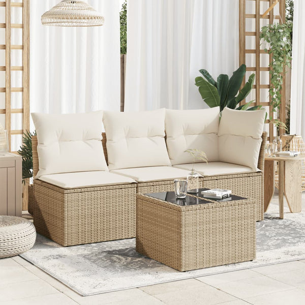 Beiger Gartentisch mit Glasplatte, 55x55 cm
