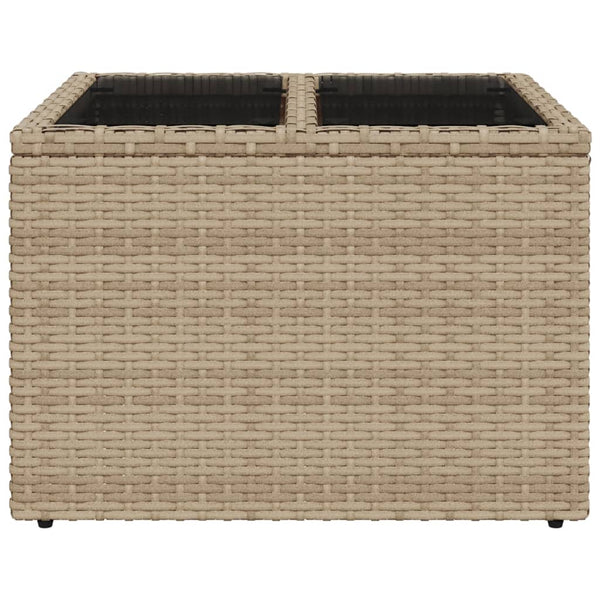Beiger Gartentisch mit Glasplatte, 55x55 cm