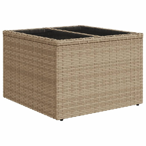 Beiger Gartentisch mit Glasplatte, 55x55 cm