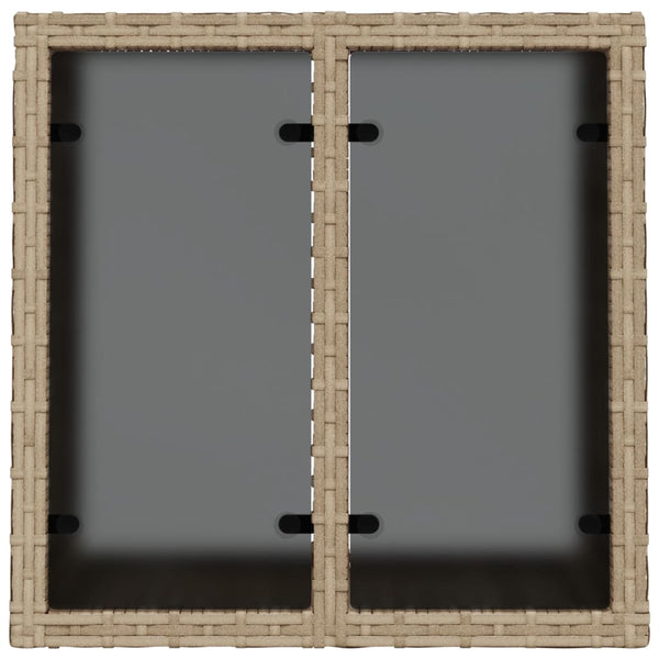 Beiger Gartentisch mit Glasplatte, 55x55 cm