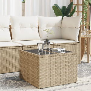 Beiger Gartentisch mit Glasplatte, 55x55 cm