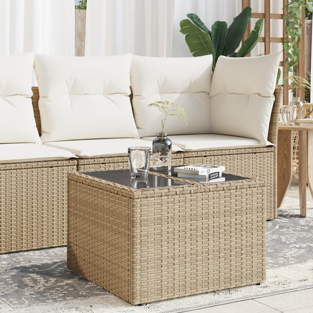 Beiger Gartentisch mit Glasplatte, 55x55 cm