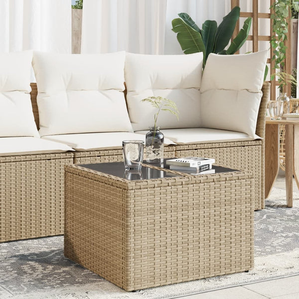 Beiger Gartentisch mit Glasplatte, 55x55 cm