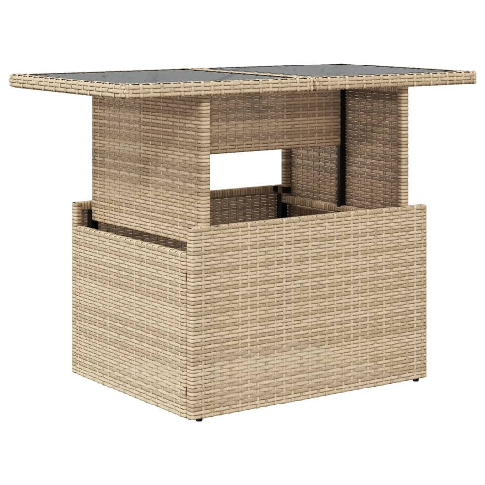 Beiger Gartentisch mit Glasplatte 100x55 cm
