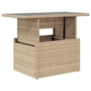 Beiger Gartentisch mit Glasplatte 100x55 cm
