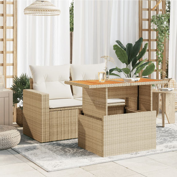 Beiger Gartentisch 100x55 cm Poly Rattan Akazie