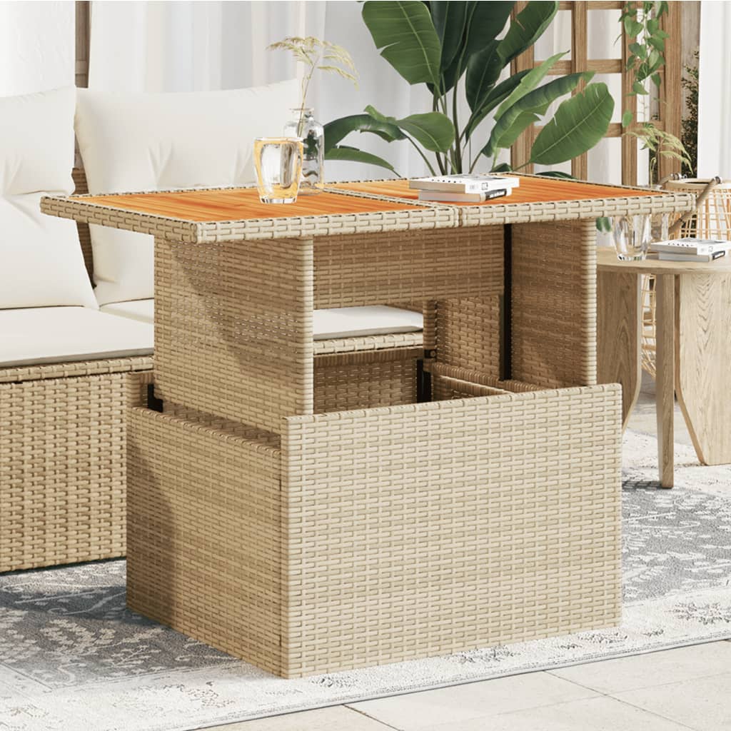 Beiger Gartentisch 100x55 cm Poly Rattan Akazie