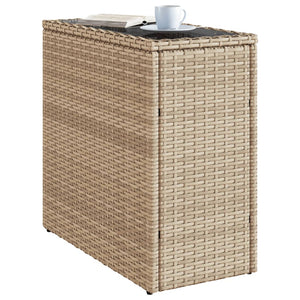 Beige Garten-Beistelltisch mit Glasplatte