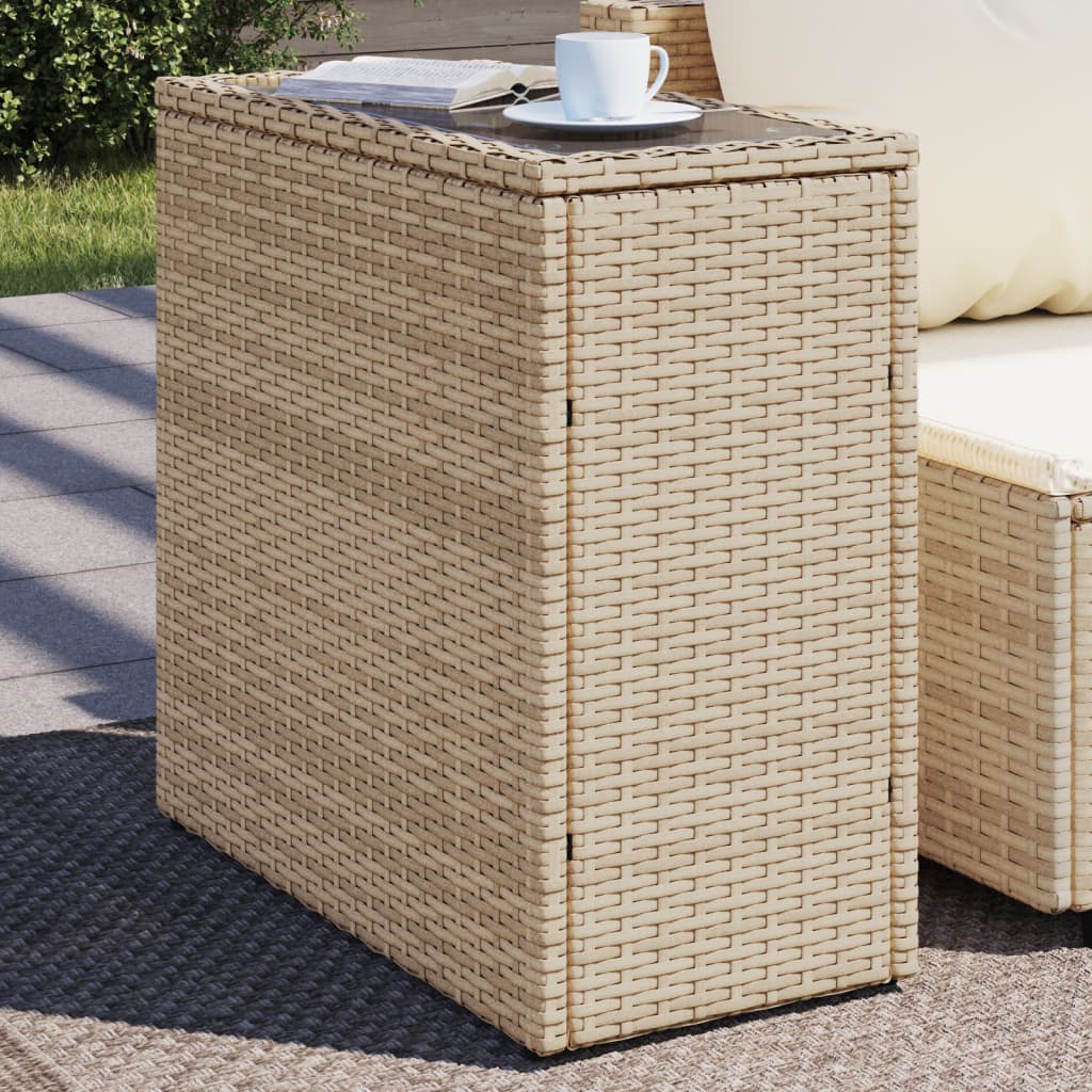 Beige Garten-Beistelltisch mit Glasplatte