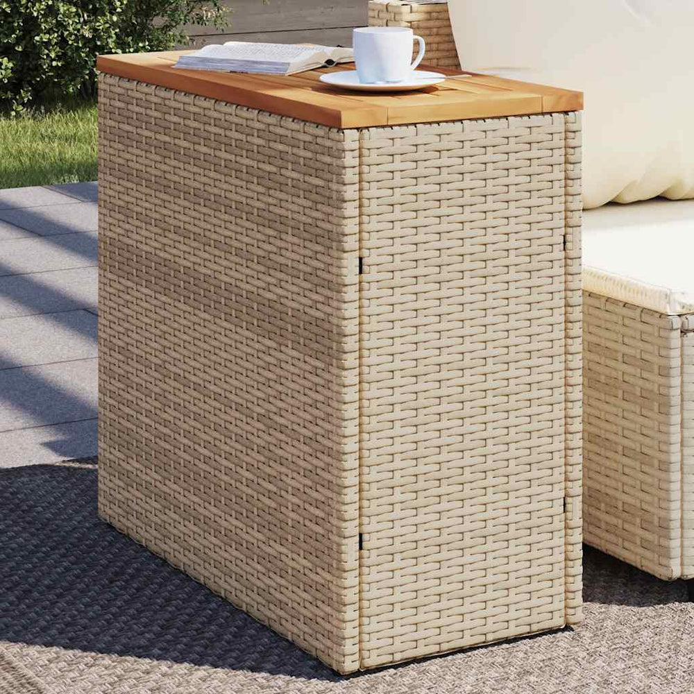 Beiger Garten-Beistelltisch Holzplatte Poly Rattan