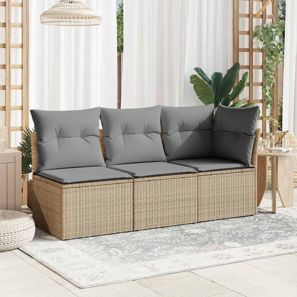 Gartensessel Beige Poly Rattan mit Kissen
