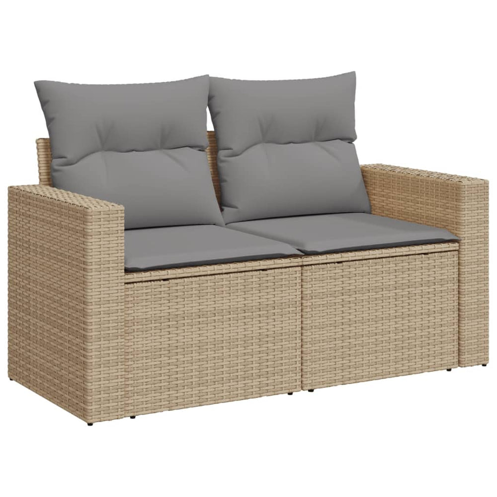 Gartensofa 2-Sitzer Beige Poly Rattan mit Kissen