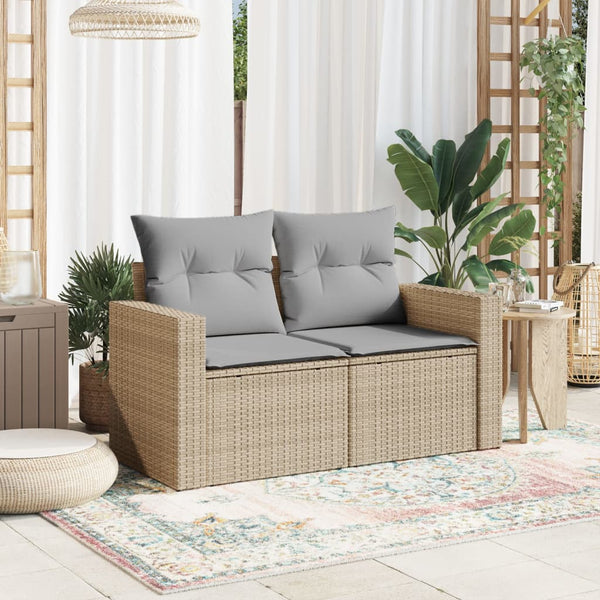 vidaXL Canapé de jardin 2 places avec coussins en polyrotin beige