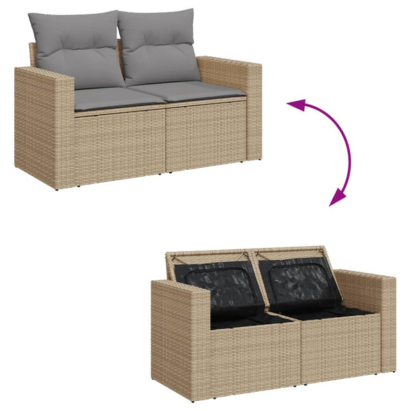 vidaXL Canapé de jardin 2 places avec coussins en polyrotin beige