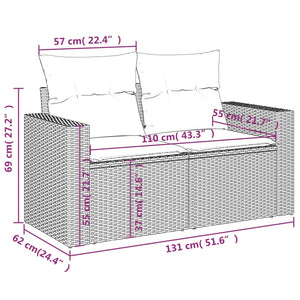 vidaXL Canapé de jardin 2 places avec coussins en polyrotin beige