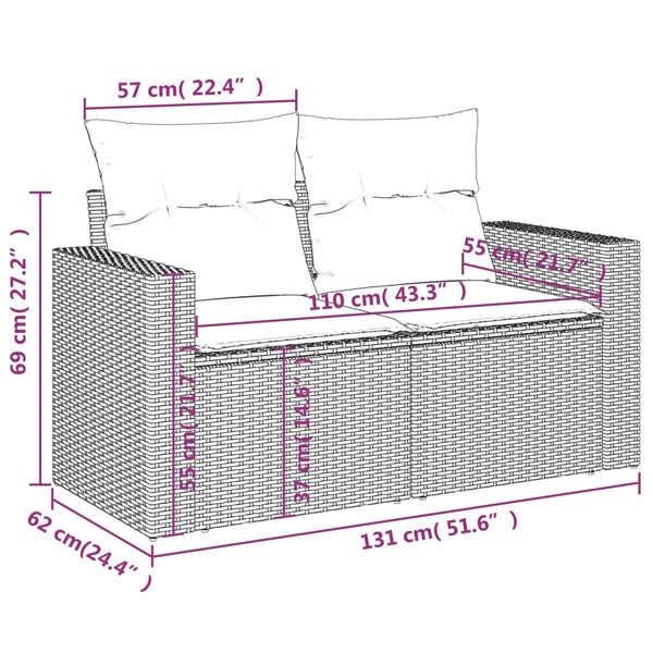 vidaXL Canapé de jardin 2 places avec coussins en polyrotin beige