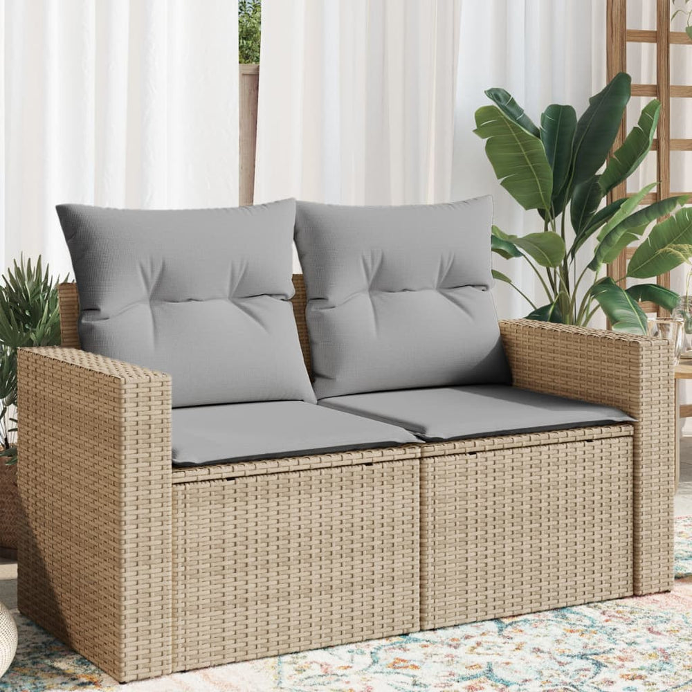 Gartensofa 2-Sitzer Beige Poly Rattan mit Kissen