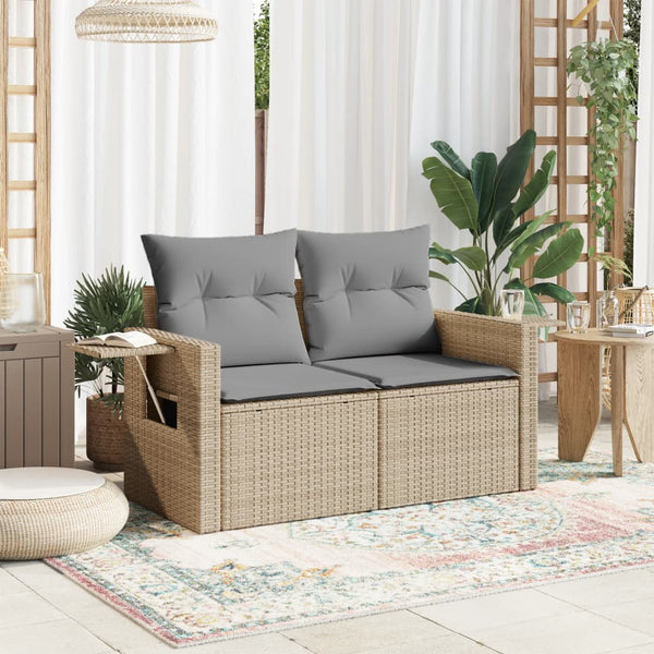 vidaXL Canapé de jardin 2 places avec coussins en polyrotin beige