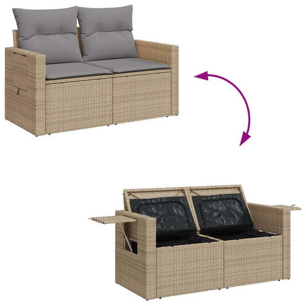 vidaXL Canapé de jardin 2 places avec coussins en polyrotin beige