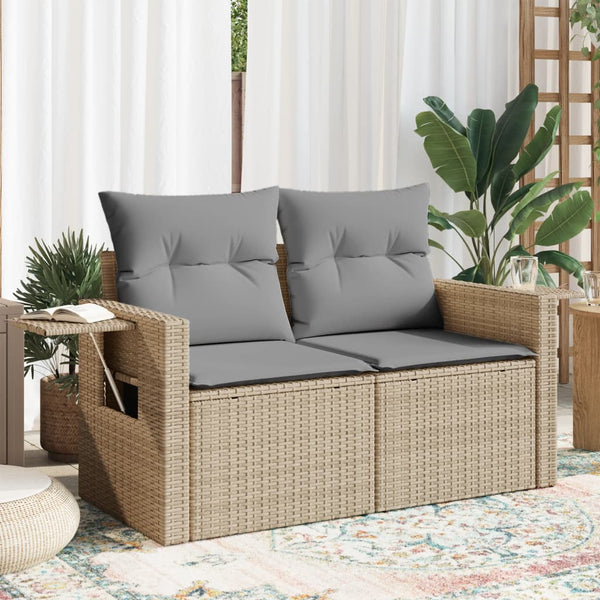 vidaXL Canapé de jardin 2 places avec coussins en polyrotin beige
