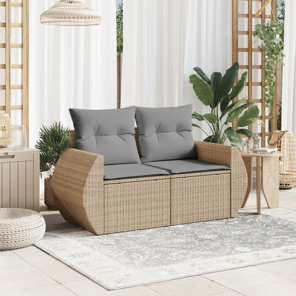 vidaXL Canapé de jardin 2 places avec coussins en polyrotin beige