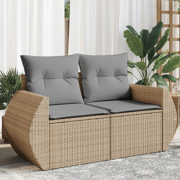 vidaXL Canapé de jardin 2 places avec coussins en polyrotin beige