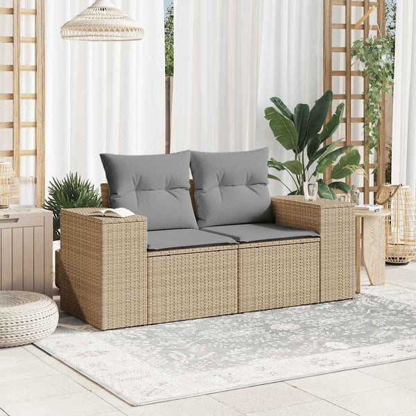 vidaXL Canapé de jardin 2 places avec coussins en polyrotin beige