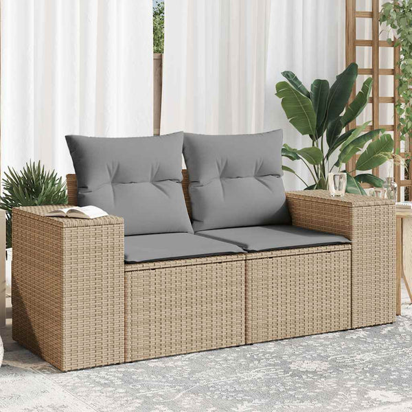 vidaXL Canapé de jardin 2 places avec coussins en polyrotin beige