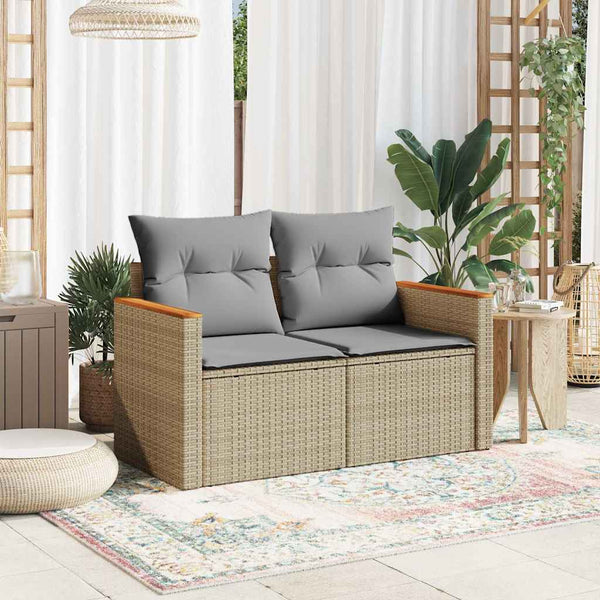 vidaXL Canapé de jardin 2 places avec coussins en polyrotin beige