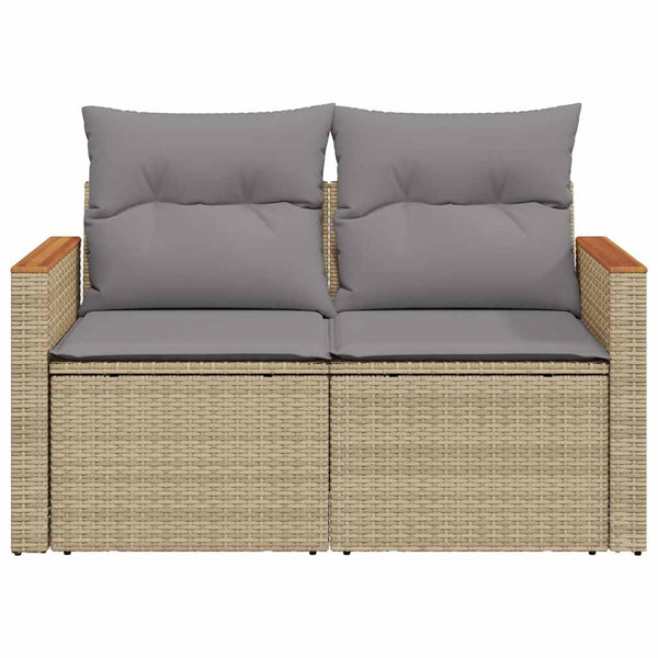 vidaXL Canapé de jardin 2 places avec coussins en polyrotin beige