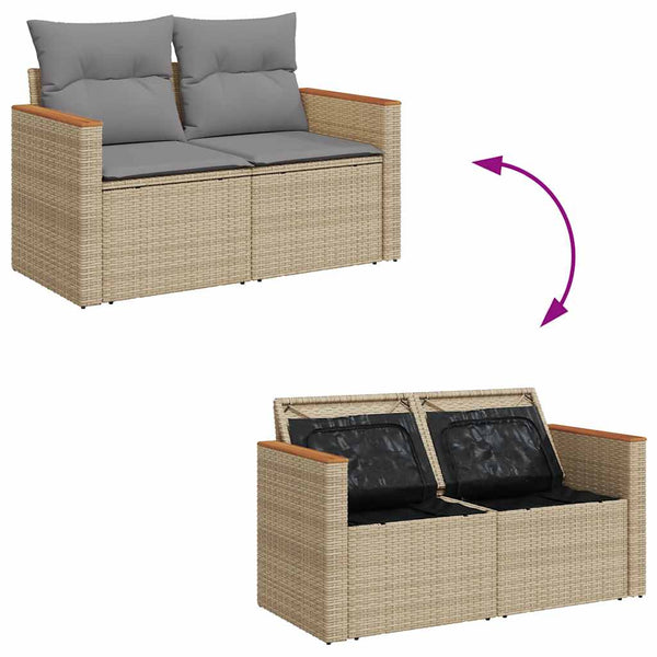 vidaXL Canapé de jardin 2 places avec coussins en polyrotin beige