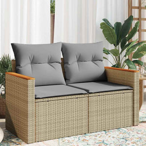 vidaXL Canapé de jardin 2 places avec coussins en polyrotin beige