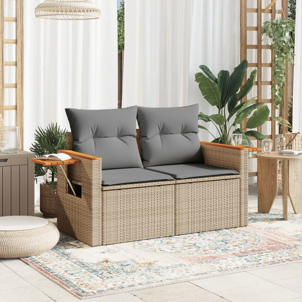 vidaXL Canapé de jardin 2 places avec coussins en polyrotin beige