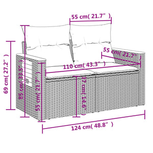 vidaXL Canapé de jardin 2 places avec coussins en polyrotin beige