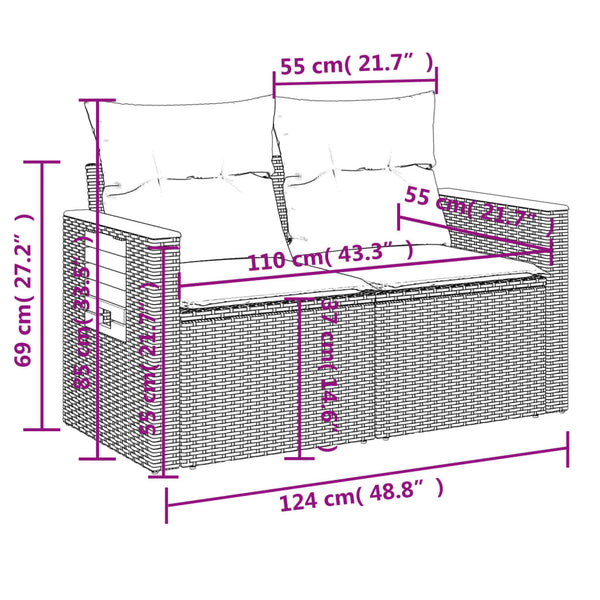vidaXL Canapé de jardin 2 places avec coussins en polyrotin beige