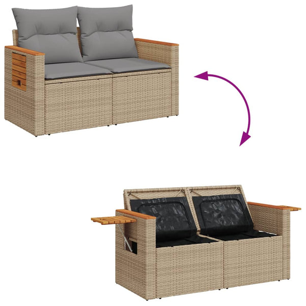 vidaXL Canapé de jardin 2 places avec coussins en polyrotin beige