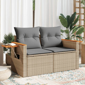 vidaXL Canapé de jardin 2 places avec coussins en polyrotin beige