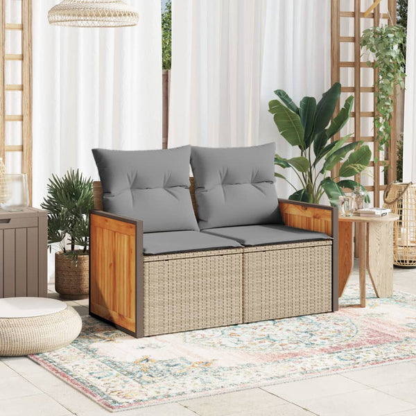 vidaXL Canapé de jardin 2 places avec coussins en polyrotin beige