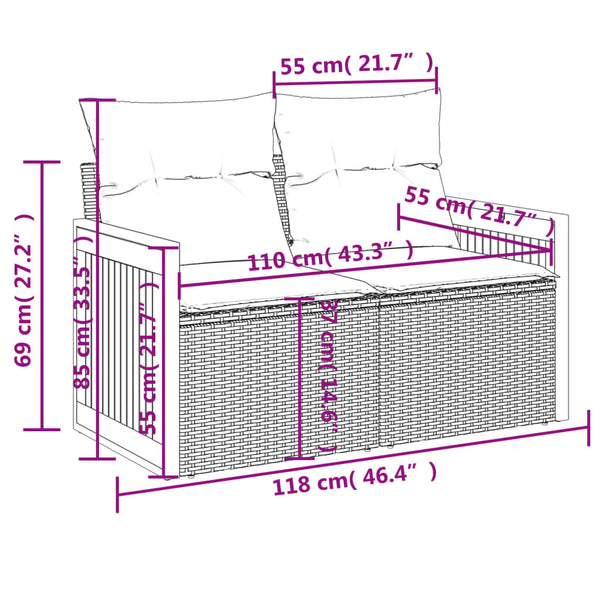 vidaXL Canapé de jardin 2 places avec coussins en polyrotin beige