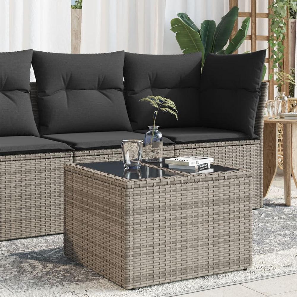 Grauer Gartentisch mit Glasplatte, 55x55 cm