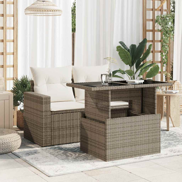 Gartentisch Grau Poly Rattan Glasplatte 100x55 cm